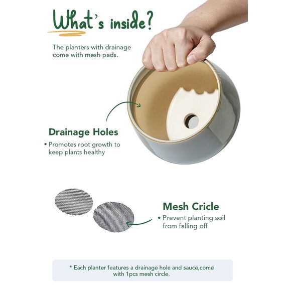 LE TAUCI Keramik Blumentöpfe mit Untersetzer, 10+13+16 cm Durchmesser Klein Blumentöpfe Set, 3er Set Übertöpfe für Zimmerpflanzen, Pflanztöpfe mit Abflussloch, Blau Grau