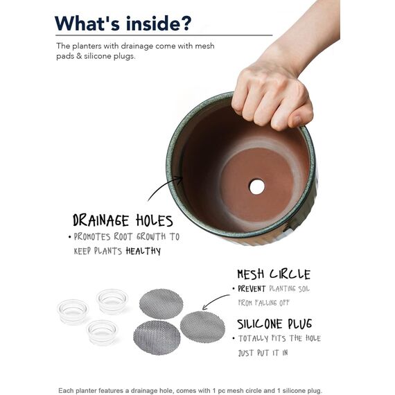 LE TAUCI 3er Set Blumentopf Keramik, 21+17+14 cm Durchmesser Ubertopf für Zimmerpflanzen, Plfanztopf mit Drainagelöchern, Mittelgroßer Zylinder Blumentopf, Reaktive Glasur Dunkeloliv