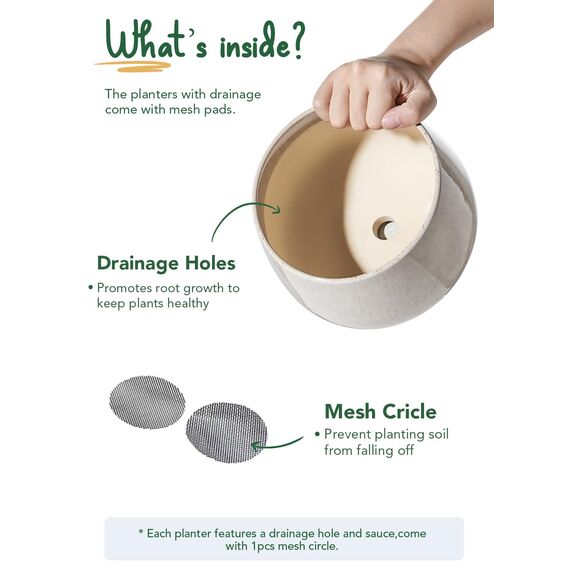 LE TAUCI Keramik Blumentöpfe mit Untersetzer, 10+13+16 cm Durchmesser Klein Blumentöpfe Set, 3er Set Übertöpfe für Zimmerpflanzen, Pflanztöpfe mit Abflussloch, Reaktive Glasur Beige