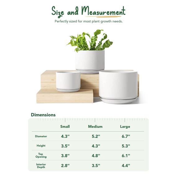 LE TAUCI 3er Pack Keramik Blumentöpfe, 11+13+17 cm Durchmesser Klein Übertöpfe Set, Blumentopf für Zimmerpflanzen mit Untersetzer und Abflussloch, Weiß