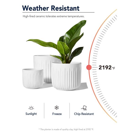 LE TAUCI 3er Set Blumentopf Keramik, 21+17+14 cm Durchmesser Ubertopf für Zimmerpflanzen, Plfanztopf mit Drainagelöchern, Mittelgroßer Zylinder Blumentopf, Mattweiß