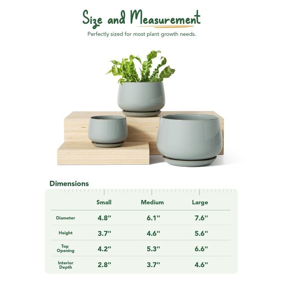 LE TAUCI Keramik Blumentöpfe mit Untersetzer, 10+13+16 cm Durchmesser Klein Blumentöpfe Set, 3er Set Übertöpfe für Zimmerpflanzen, Pflanztöpfe mit Abflussloch, Blau Grau
