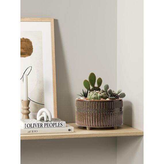 LE TAUCI Sukkulenten Topf, 16,5+20 cm Keramik Blumentopf für den Innenbereich mit Entwässerungslöchern, Moderner Zylindrischer Dekorativer Blumentopf, Geschenke für Mama, 2er-Set, Glasur Schwarz