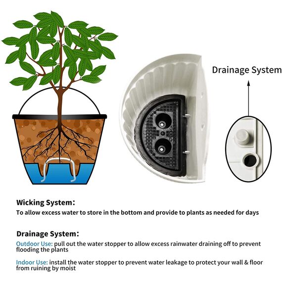2er Pflanzgefäß aus Kunstharz zum Aufhängen an der Wand vertikaler Garten Wohnzimmer Wandmontage Fensteraufhängung Küche Kräuter Balkon Geländer Regal Zaun Gitter für Innen- und Außenbereich weiß