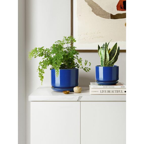 LE TAUCI 3er Pack Keramik Blumentöpfe, 11+13+17 cm Durchmesser Klein Übertöpfe Set, Blumentopf für Zimmerpflanzen mit Untersetzer und Abflussloch, Saphrine Blau