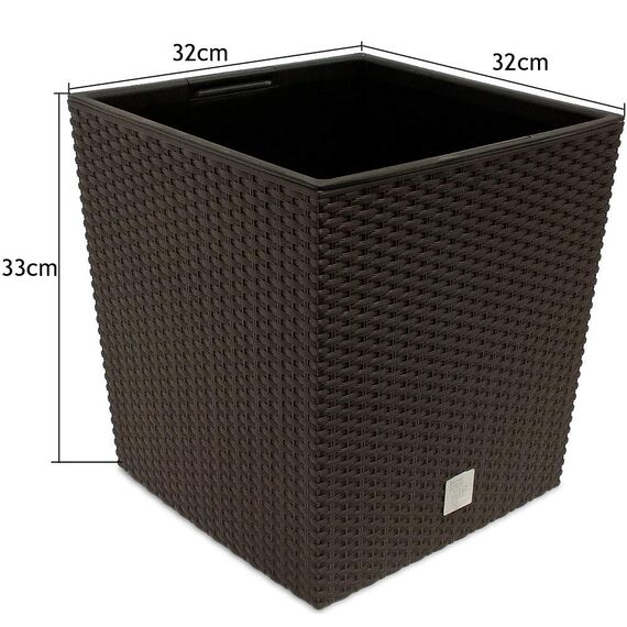 Rato 32-Liter-Pflanzgefäß mit Pflanzschale in der Farbe Schokolade 33 x 33 x 33 cm.