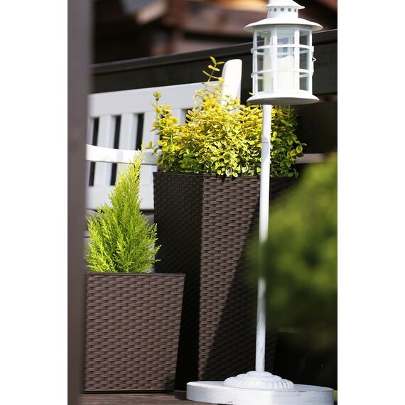 HappyFlower MultiProject Blumentopf | Pflanzkübel | inkl. Einsatz | Quadrat | Rattan-Optik | 4 Größen 3 Farben | Übertöpfe (35 cm x 35 cm/Höhe 68 cm, Braun)