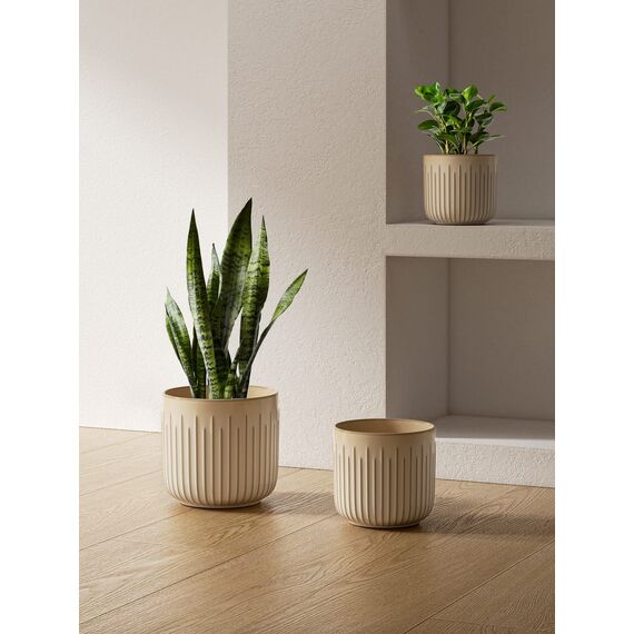 LE TAUCI 3er Set Blumentopf Keramik, 21+17+14 cm Durchmesser Ubertopf für Zimmerpflanzen, Plfanztopf mit Drainagelöchern, Mittelgroßer Zylinder Blumentopf, Reaktive Glasur Beige