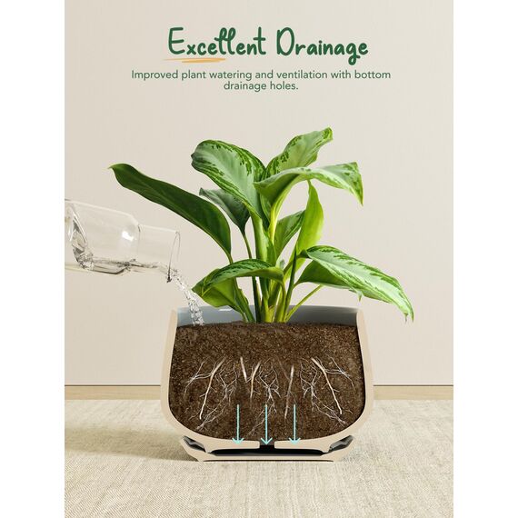 LE TAUCI Keramik Blumentöpfe mit Untersetzer, 10+13+16 cm Durchmesser Klein Blumentöpfe Set, 3er Set Übertöpfe für Zimmerpflanzen, Pflanztöpfe mit Abflussloch, Blau Grau