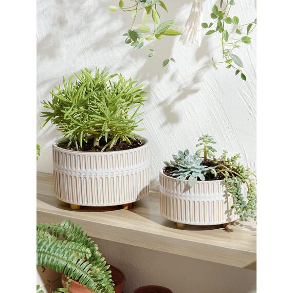 LE TAUCI Sukkulenten Topf, 16,5+20 cm Keramik Blumentopf für den Innenbereich mit Entwässerungslöchern, Moderner Zylindrischer Dekorativer Blumentopf, Geschenke für Mama, 2er-Set, Reaktive Glasur Weiß