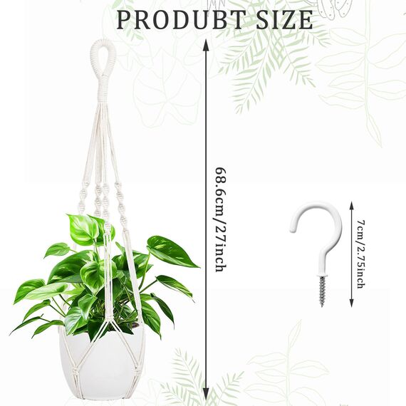 Augshy Makramee-Pflanzenaufhänger, 68,6 cm, Pflanzenhänger mit Haken, hängender Übertopf für Zimmerpflanzen, dekorativer Makramee-Topfaufhänger für Heimdekoration, 2er-Pack