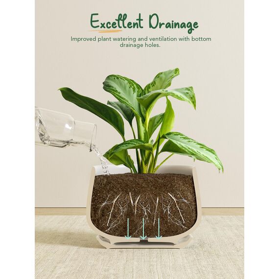 LE TAUCI Keramik Blumentöpfe mit Untersetzer, 10+13+16 cm Durchmesser Klein Blumentöpfe Set, 3er Set Übertöpfe für Zimmerpflanzen, Pflanztöpfe mit Abflussloch, Weiß