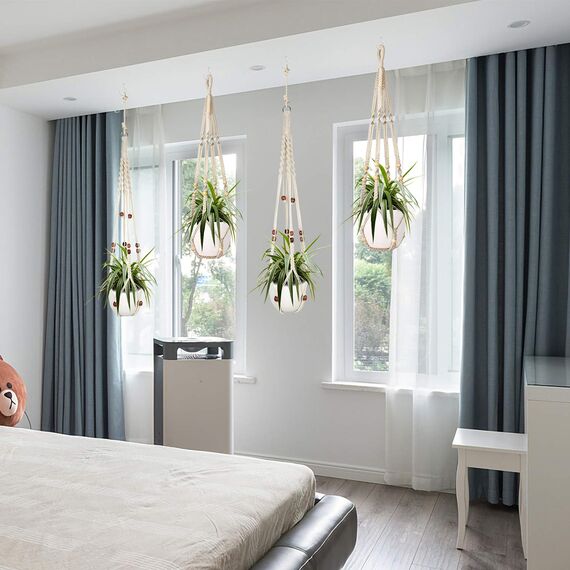 Augshy 2er Set Makramee Blumenampel Baumwollseil Hängeampel Blumentopf Pflanzen Halter Aufhänger für Innen Außen Decken mit 4 Haken