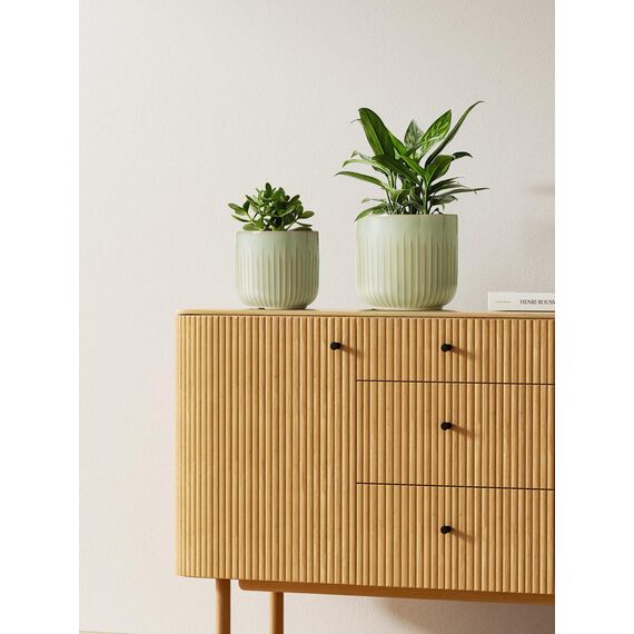 LE TAUCI 3er Set Blumentopf Keramik, 21+17+14 cm Durchmesser Ubertopf für Zimmerpflanzen, Plfanztopf mit Drainagelöchern, Mittelgroßer Zylinder Blumentopf, Reaktive Glasur Salbeigrün