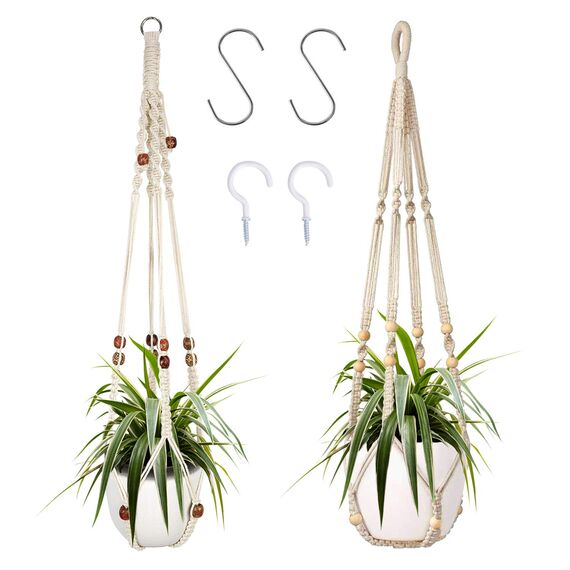 Augshy 2er Set Makramee Blumenampel Baumwollseil Hängeampel Blumentopf Pflanzen Halter Aufhänger für Innen Außen Decken mit 4 Haken