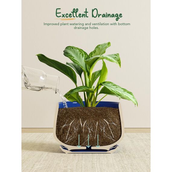 LE TAUCI Keramik Blumentöpfe mit Untersetzer, 10+13+16 cm Durchmesser Klein Blumentöpfe Set, 3er Set Übertöpfe für Zimmerpflanzen, Pflanztöpfe mit Abflussloch, Schatz Blau