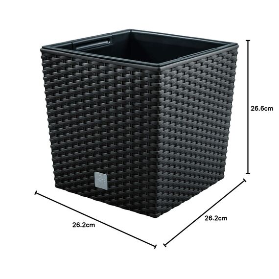 Prosperplast Blumentopf in Rattan-Optik Pflanzkübel mit Einsatz | anthrazit | wetterfest & UV-beständig | aus Kunststoff | für Innen- und Außenbereich | drts265l-s433 (26,2x26,2x26,6)