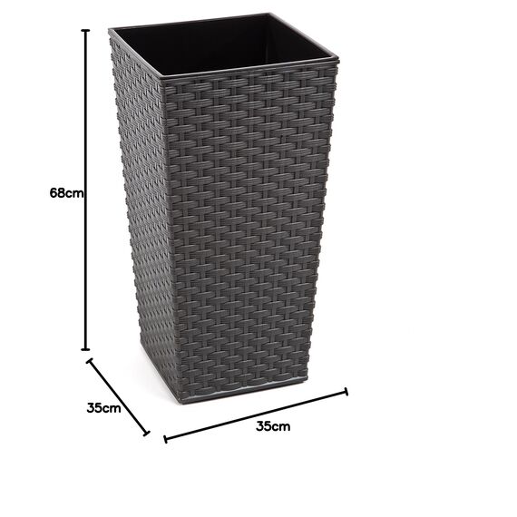 MultiProject | HappyFlower | Blumentopf | Pflanzkübel | inkl. Einsatz | Quadrat | Rattan-Optik | 4 Größen 3 Farben | Übertöpfe (35 cm x 35 cm / Höhe 68 cm, Schwarz (Anthrazit))