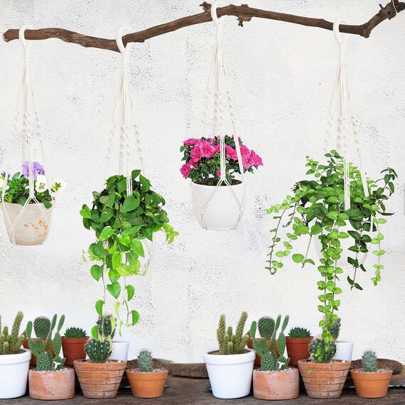 Augshy Makramee-Pflanzenaufhänger, 68,6 cm, Pflanzenhänger mit Haken, hängender Übertopf für Zimmerpflanzen, dekorativer Makramee-Topfaufhänger für Heimdekoration, 2er-Pack