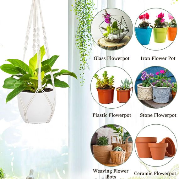 Augshy Makramee-Pflanzenaufhänger, 68,6 cm, Pflanzenhänger mit Haken, hängender Übertopf für Zimmerpflanzen, dekorativer Makramee-Topfaufhänger für Heimdekoration, 2er-Pack