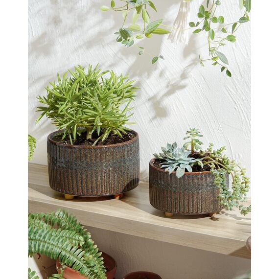 LE TAUCI Sukkulenten Topf, 16,5+20 cm Keramik Blumentopf für den Innenbereich mit Entwässerungslöchern, Moderner Zylindrischer Dekorativer Blumentopf, Geschenke für Mama, 2er-Set, Glasur Schwarz