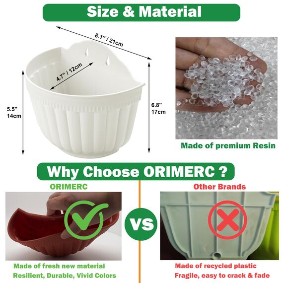 4er Harz Wandbehang Pflanzgefäß vertikaler Garten Wohnzimmer Wandhalterung Fenster hängen Indoor Outdoor Pflanze Blumenkorb für Küche Kräuter Balkon Geländer Regal Zaun Schlafzimmer Gitter Dekor weiß