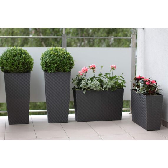 MultiProject | HappyFlower | Blumentopf | Pflanzkübel | inkl. Einsatz | Quadrat | Rattan-Optik | 4 Größen 3 Farben | Übertöpfe (35 cm x 35 cm / Höhe 68 cm, Schwarz (Anthrazit))