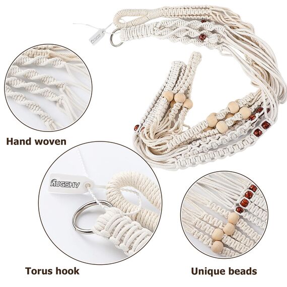Augshy 2er Set Makramee Blumenampel Baumwollseil Hängeampel Blumentopf Pflanzen Halter Aufhänger für Innen Außen Decken mit 4 Haken