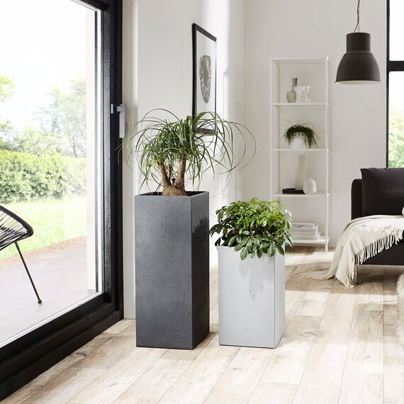 Scheurich C-Cube High, Hochgefäß aus Kunststoff, Stony Grey, 26 cm lang, 26 cm breit, 70 cm hoch, 9 l Vol.