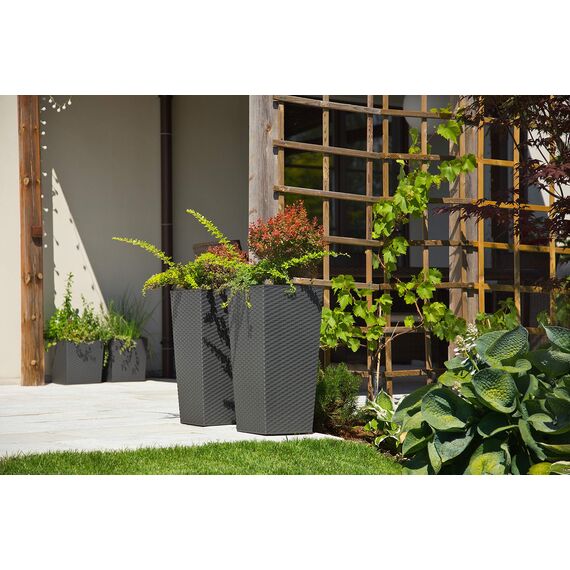 MultiProject | HappyFlower | Blumentopf | Pflanzkübel | inkl. Einsatz | Quadrat | Rattan-Optik | 4 Größen 3 Farben | Übertöpfe (35 cm x 35 cm / Höhe 68 cm, Schwarz (Anthrazit))