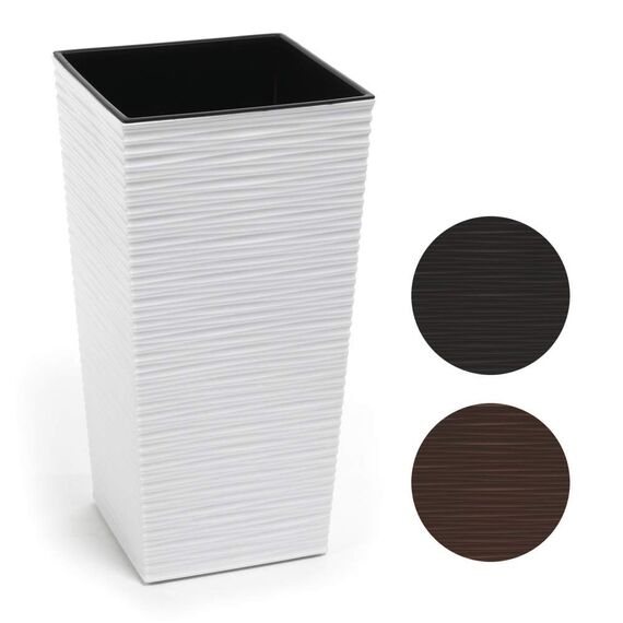 HappyFlower | Hoch Blumentopf | Pflanzkübel | inkl. Einsatz | Quadrat | Meißel-Optik | Übertöpfe (35 cm x 35 cm/Höhe 68 cm, Weiß)