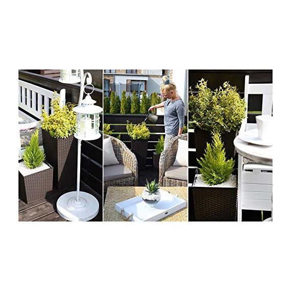 HappyFlower MultiProject Blumentopf | Pflanzkübel | inkl. Einsatz | Quadrat | Rattan-Optik | 4 Größen 3 Farben | Übertöpfe (19 cm x 19 cm/Höhe 36 cm, Braun)