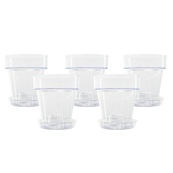 Kalapanta 5 transparente Plastiktöpfe für Orchideen mit Entwässerungslöchern und 5 Untersetzers (5, Ø 16 cm)