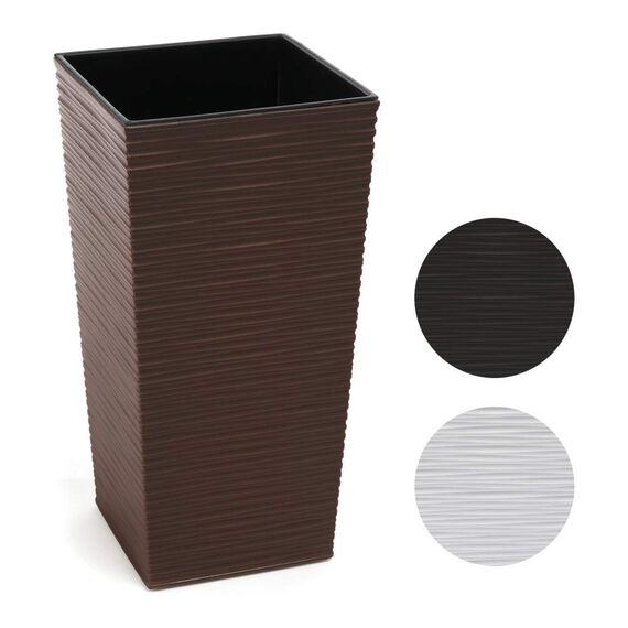 HappyFlower | Hoch Blumentopf | Pflanzkübel | inkl. Einsatz | Quadrat | Meißel-Optik | Übertöpfe (25 cm x 25 cm/Höhe 46,5 cm, Braun)