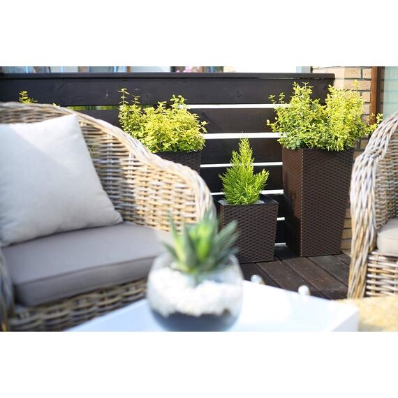 HappyFlower MultiProject Blumentopf | Pflanzkübel | inkl. Einsatz | Quadrat | Rattan-Optik | 4 Größen 3 Farben | Übertöpfe (19 cm x 19 cm/Höhe 36 cm, Braun)