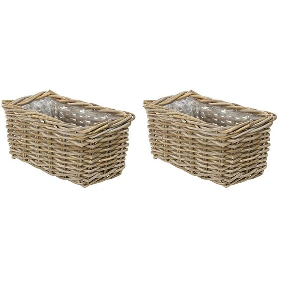 Dehner Rattan-Pflanzkasten, ca. 60 x 23 x 20 cm, Rattangeflecht, grau/braun (Packung mit 2)