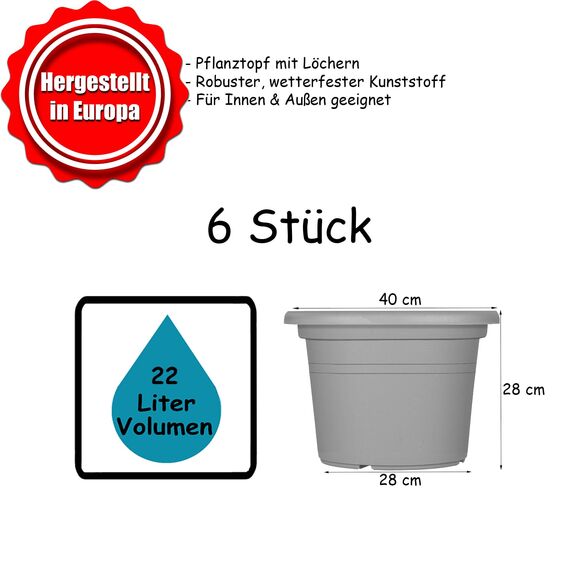 BigDean 6X Blumentopf Ø 40 cm Farbe Terrakotta Kunststoff Pflanztopf Containertopf Übertopf Pflanzkübel rund 40 x 28 cm