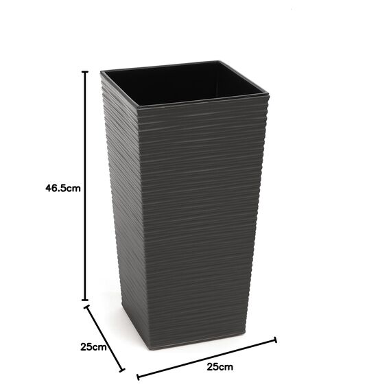 HappyFlower | Hoch Blumentopf | Pflanzkübel | inkl. Einsatz | Quadrat | Meißel-Optik | Übertöpfe (25 cm x 25 cm/Höhe 46,5 cm, Graphit)