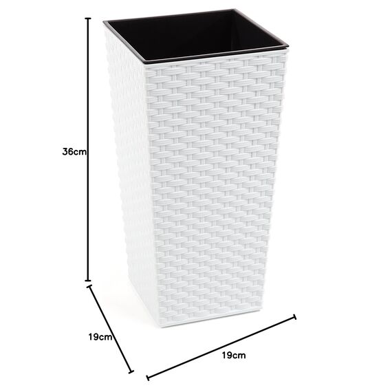 Happy Flower MultiProject | Blumentopf | Pflanzkübel | inkl. Einsatz | Quadrat | Rattan-Optik | 4 Größen 3 Farben | Übertöpfe (19 cm x 19 cm/Höhe 36 cm, Weiß)