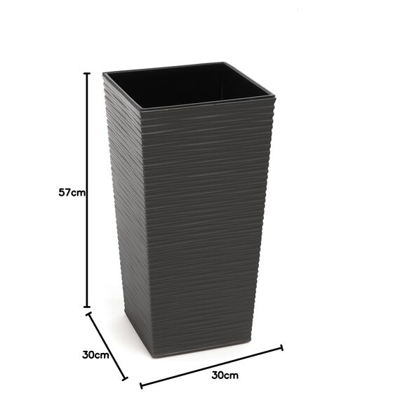 HappyFlower | Hoch Blumentopf | Pflanzkübel | inkl. Einsatz | Quadrat | Meißel-Optik | Übertöpfe (30 cm x 30 cm/Höhe 57 cm, Graphit)