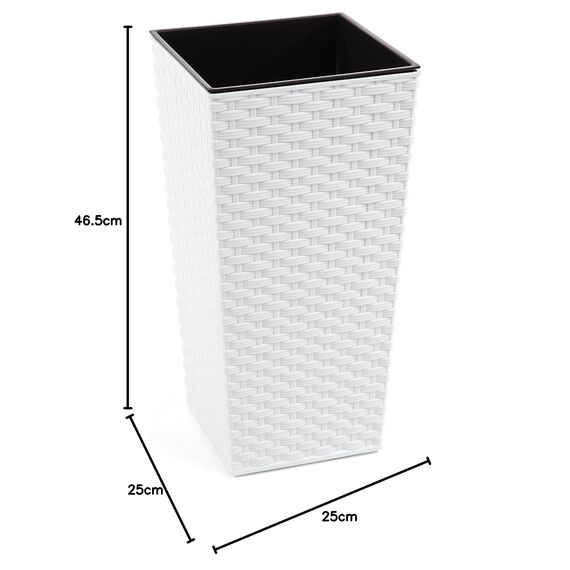 Happy Flower MultiProject | Blumentopf | Pflanzkübel | inkl. Einsatz | Quadrat | Rattan-Optik | 4 Größen 3 Farben | Übertöpfe (25 cm x 25 cm/Höhe 46,5 cm, Weiß)