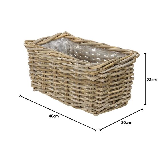 Dehner Rattan-Pflanzkasten, ca. 40 x 23 x 20 cm, Rattangeflecht, grau/braun (Packung mit 2)