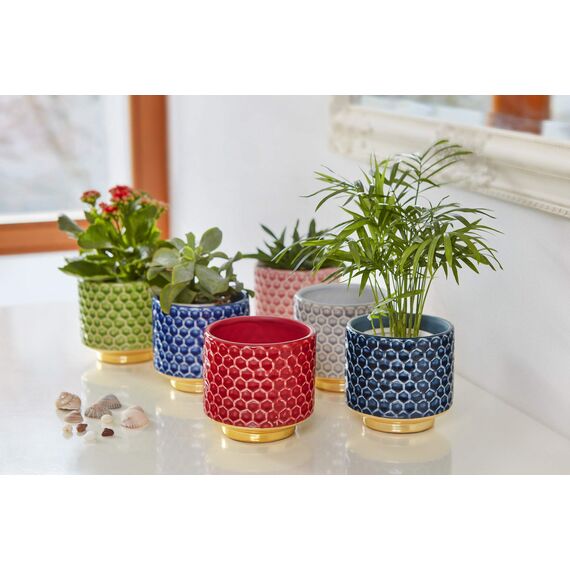 Bloomingville Blumentopf Home | Pflanztöpfe | Farbe für Innen | Kreativer Retro Style S (10 cm Ø) | Grün | Keramik