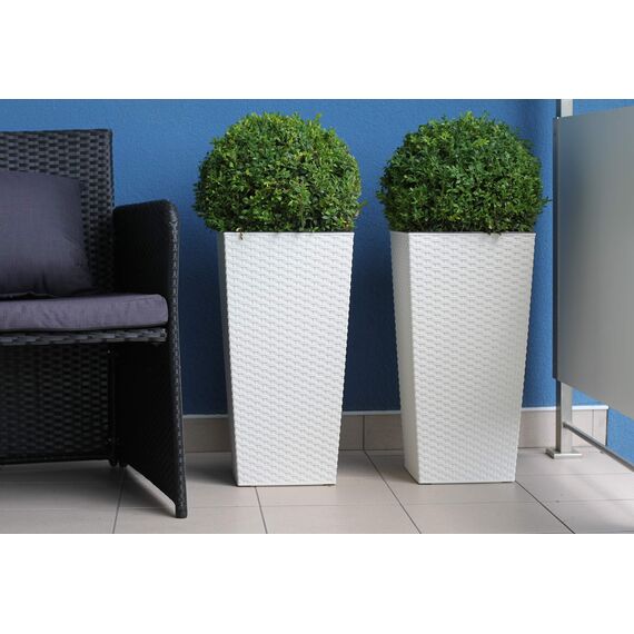 Happy Flower MultiProject | Blumentopf | Pflanzkübel | inkl. Einsatz | Quadrat | Rattan-Optik | 4 Größen 3 Farben | Übertöpfe (30 cm x 30 cm/Höhe 57 cm, Weiß)