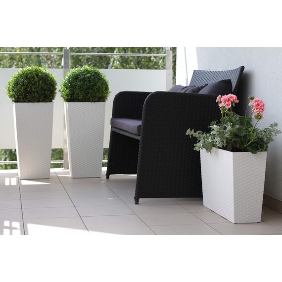 Happy Flower MultiProject | Blumentopf | Pflanzkübel | inkl. Einsatz | Quadrat | Rattan-Optik | 4 Größen 3 Farben | Übertöpfe (35 cm x 35 cm/Höhe 68 cm, Weiß)