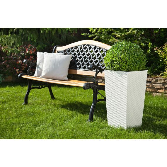 Happy Flower MultiProject | Blumentopf | Pflanzkübel | inkl. Einsatz | Quadrat | Rattan-Optik | 4 Größen 3 Farben | Übertöpfe (30 cm x 30 cm/Höhe 57 cm, Weiß)