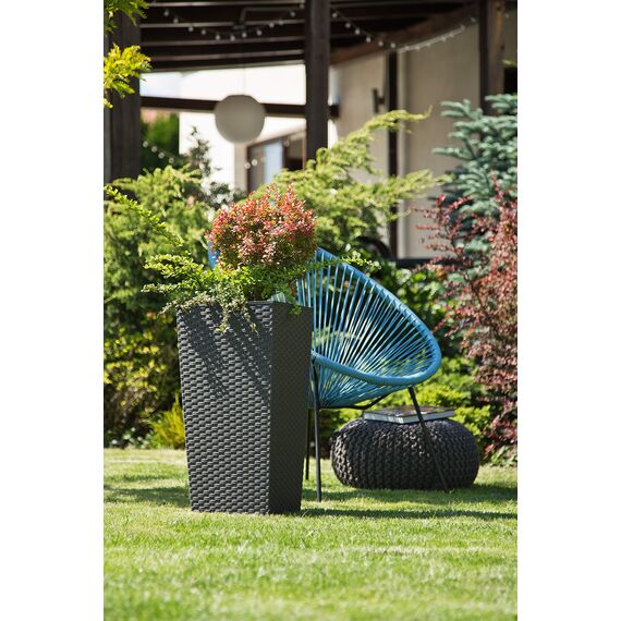 MultiProject | HappyFlower | Blumentopf | Pflanzkübel | inkl. Einsatz | Quadrat | Rattan-Optik | 4 Größen 3 Farben | Übertöpfe (25 cm x 25 cm / Höhe 46,5 cm, Schwarz (Anthrazit))