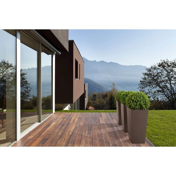 Happy Flower MultiProject | Blumentopf | Pflanzkübel | inkl. Einsatz | Quadrat | Rattan-Optik | 4 Größen 3 Farben | Übertöpfe (30 cm x 30 cm/Höhe 57 cm, Braun)