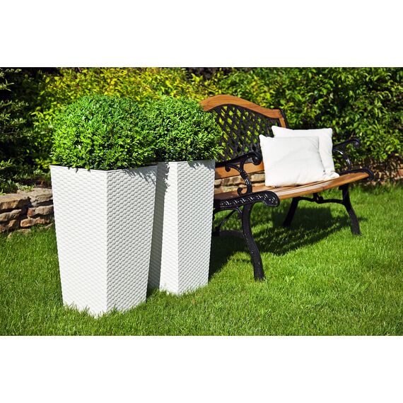 Happy Flower MultiProject | Blumentopf | Pflanzkübel | inkl. Einsatz | Quadrat | Rattan-Optik | 4 Größen 3 Farben | Übertöpfe (35 cm x 35 cm/Höhe 68 cm, Weiß)