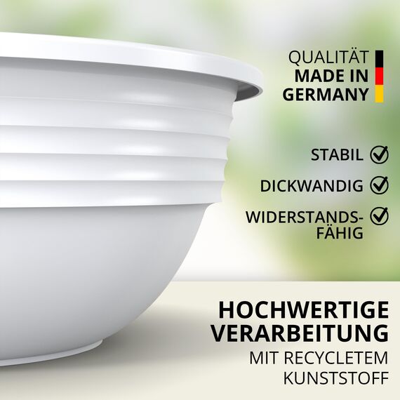 Plastard Blumenschale 40 cm Durchmesser Weiß Pflanzschale aus Kunststoff witterungsbeständiger Pflanztopf für Garten Balkon Terrasse runde Pflanzschale großes Pflanzgefäß ohne Löcher